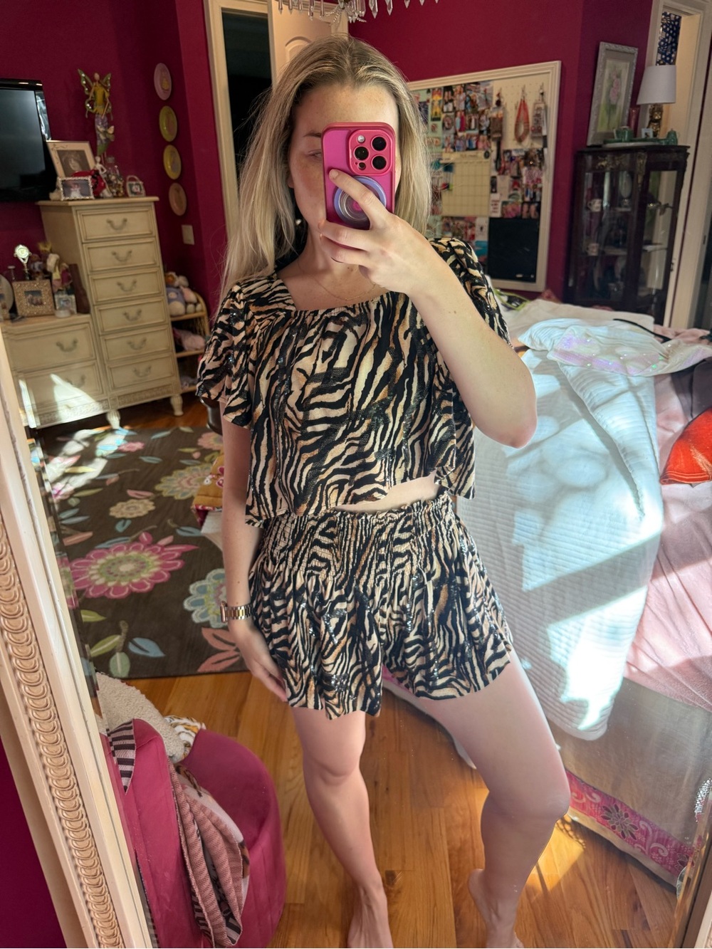 Queen of Sparkles: Tiger Print Shorts and Top Set
